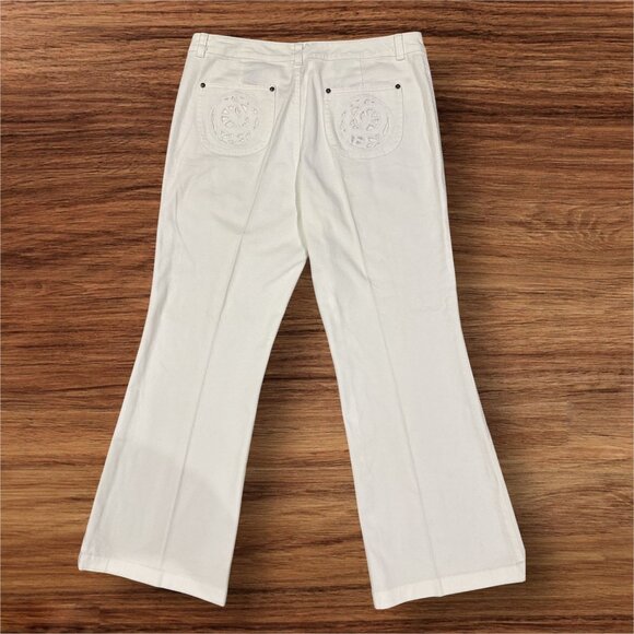 INC White Embroidered Flare Jeans Womens Petite 12P Stretch Comfort Wide leg - Picture 2 of 10